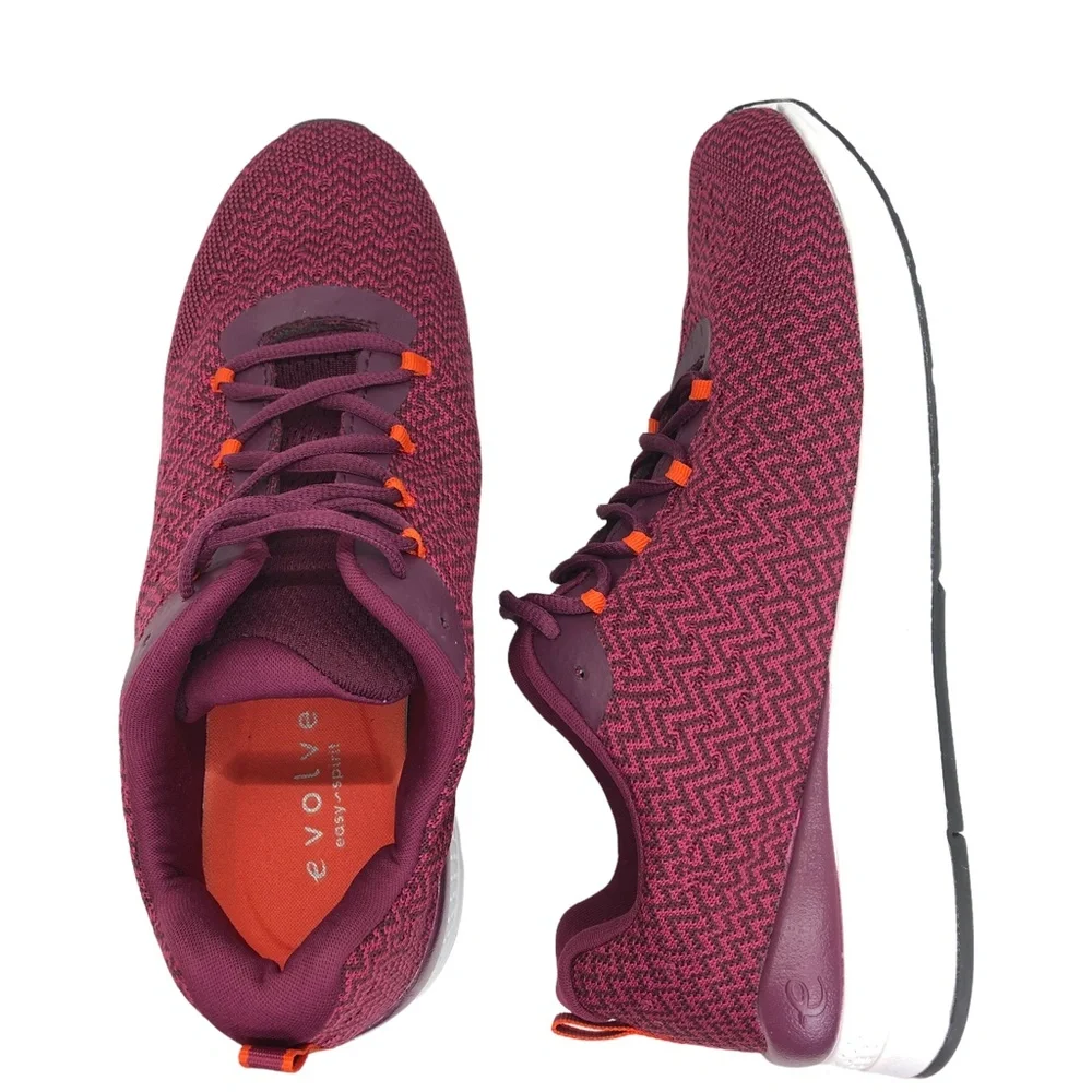 Women’s Sz 8.5W Evolve Easy-Spirit EVTR0T9 Burgundy Fly Knit Print Sneakers - Picture 8 of 16
